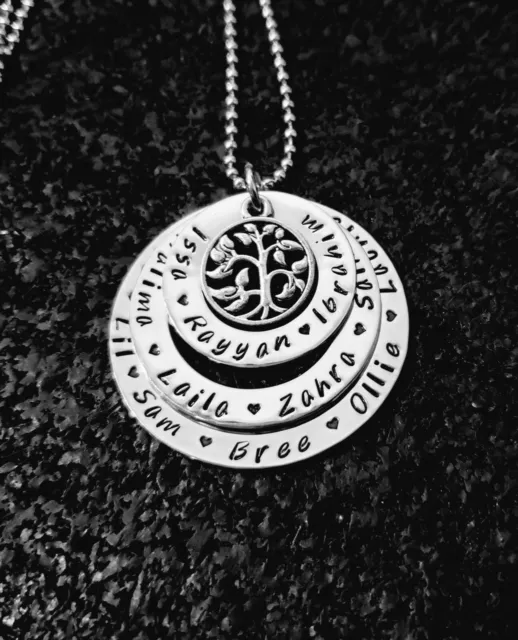 hand stamped stainless steel 3 tier tree of life necklace Personalised Pendant