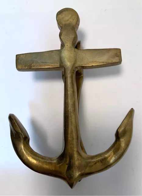 Vintage Solid Brass Ship's Anchor Door Knocker 6"- Nautical