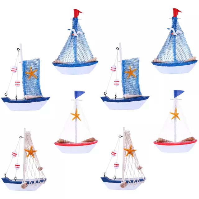 8 Mini-Segelboot-Modelle Vintage-Fischerboot-Deko Ozean-Statue Tischdeko-DM