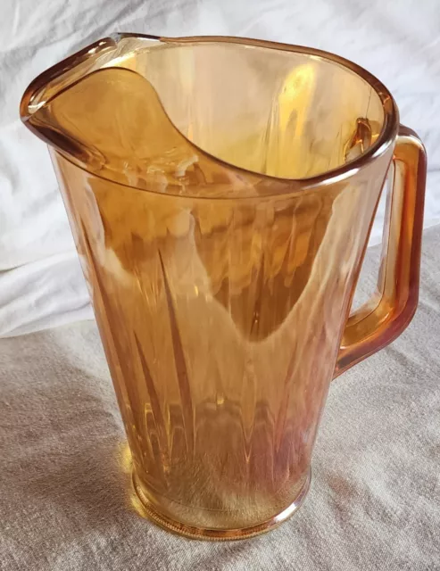 Vintage Jeanette Amber Iridescent Carnival Glass 9" Pitcher