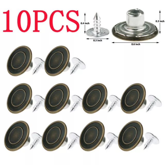 10PCS 15MM Metal NO SEW DENIM JEAN Clothes BUTTONS+Nails Replacement Instant