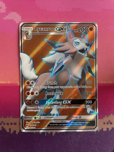 Pokemon Card Lycanroc GX 136/147 Ultra Rare Full Art Burning Shadows Near Mint