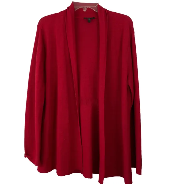 Eileen Fisher Lightweight Red Wool Open Front Cardigan Sweater Sz L Long Sleeve