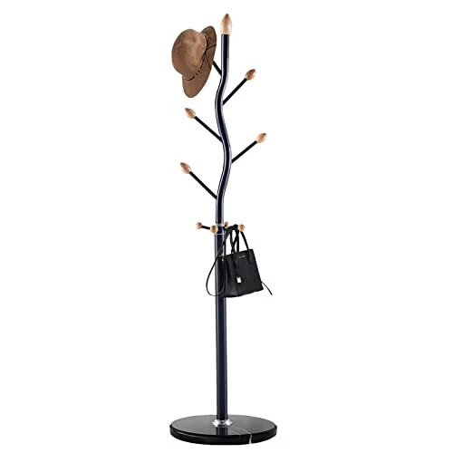 VEKOID Metal Coat Rack with 9 Hooks Freestanding coat racks with Natural Marb...