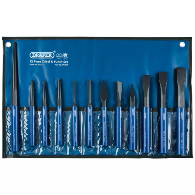 Draper 26557 12 Piece Cold Chisel and Punch Set In Wallet
