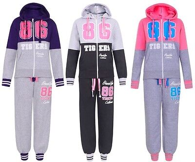 New Girls 86 Tigers Tracksuit Girls Hoodie Pocket Suit Girls Joggers Ages 7-13