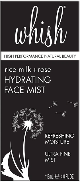 Niebla facial hidratante con leche de arroz y rosa por whish, 4 oz