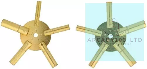 Harts Set of 2 Clock Winding Keys Brass Spider Star Pair - Odd And Even