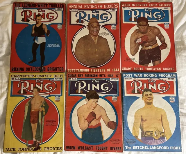 1945 THE Ring Boxing Lot of 6 WOODCOCK Benny LEONARD Ike WILLIAMS Terranova 1945
