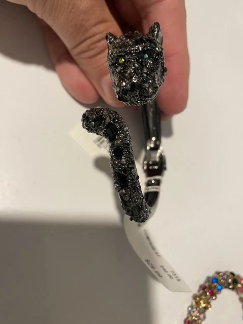 Betsey Johnson Hematite Black Panther Jaguar Hinged Cuff Bracelet AND Necklace!