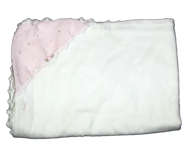 VINTAGE BABY DIOR White Pink Swiss Dot Corner Cotton Blanket Security Lovey 52.76 PicClick