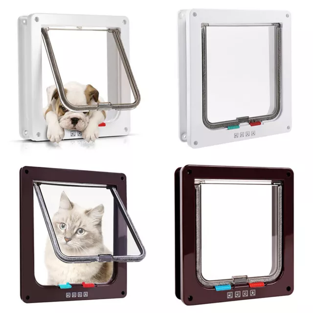 4 Way Locking Pet Cat Puppy Dog Magnetic Flap Door Entry & Exit Safe Gate Frame