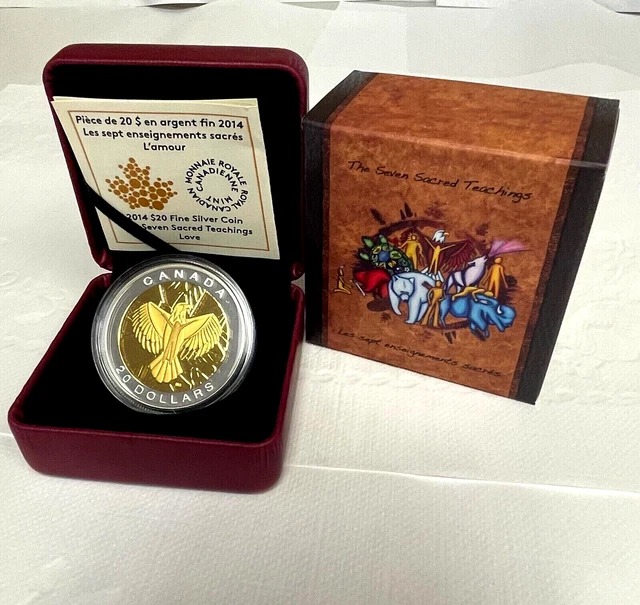 Canada 2014 The Seven Sacred Teachings LOVE 1 Oz 9999 Silver Gold $20 Proof Coin
