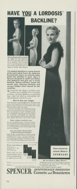 1941 Spencer Corsets Fix Lordosis Incurve Backline Lose Bulges Fault Print Ad L5