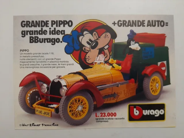 Pubblicità originale Advertising  anni 1985 Burago BBurago Auto PIPPO DISNEY