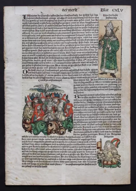 Inkunabel,Schedel Weltchronik,Koloriert,Deutsche Ausgabe Blatt Cxlv ,1493,Rar