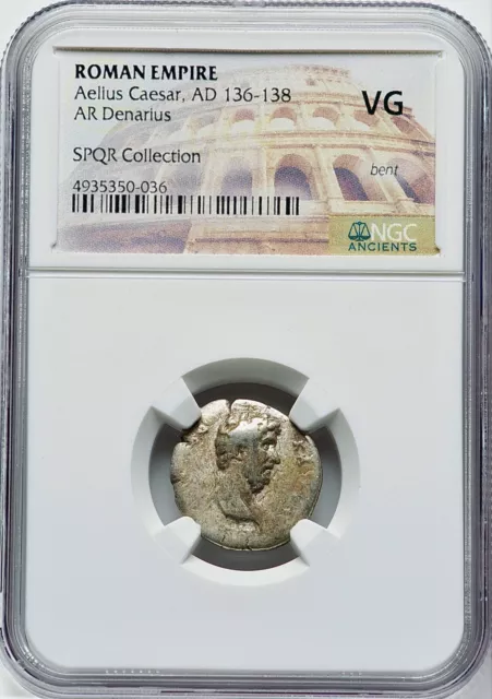 Aelius Caesar 136-138 AD Roman Empire AR Denarius Silver NGC VG Very Good