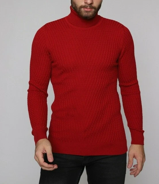 Maglione uomo slim fit maglioncino cardigan collo alto dolcevita da S M L XL XXL