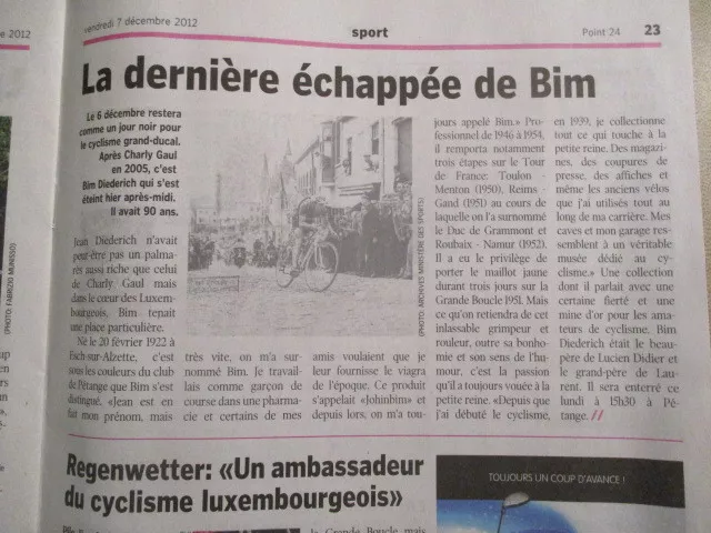 Velo : Journal Du Deces De : Bim Diederich 07/12/2012 - Point 24 2