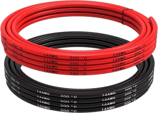 Câble Silicone 14 AWG Flexible Fil Électrique 5 mètres 2,5 m noir et 2,5 m rouge