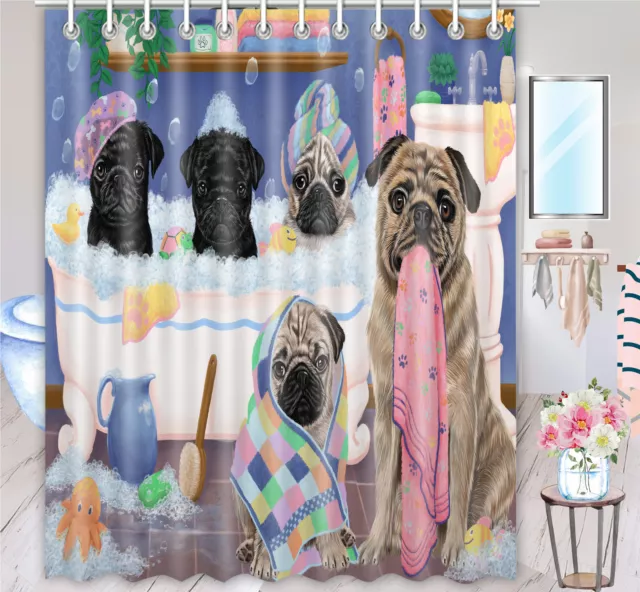 Halloween Pug Dog Shower Curtain Bathtub Screens Personalized Hooks