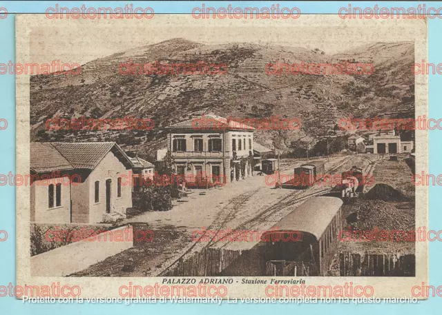 cartolina PALAZZO ADRIANO (Palermo): Stazione Ferroviaria con treni - 1940