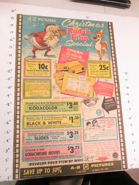 Anuncio de periódico 1966 KODAK película de cámara Navidad Santa Rudolph renos imagen A-B