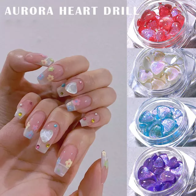 3D Corazón Arte en Uñas Pedrería Diamante Decoración Polarizado Colorido Cristal Piedra preciosa ❤