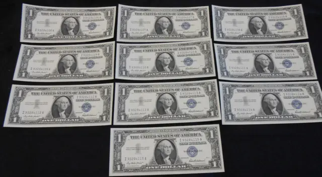 1957 $1 Silver Certificate Notes Consecutive Serial Numbers  CRISP UNC
