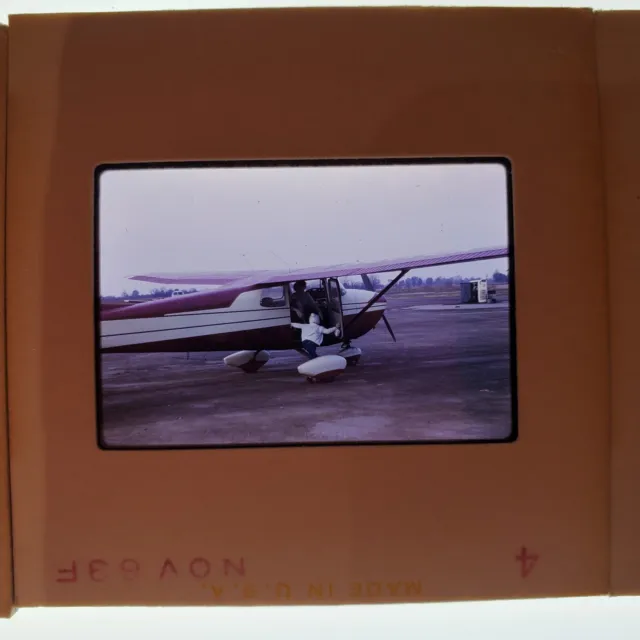 Vintage 60's Photo Slide Cessna Propeller Plane Child Boarding Red White