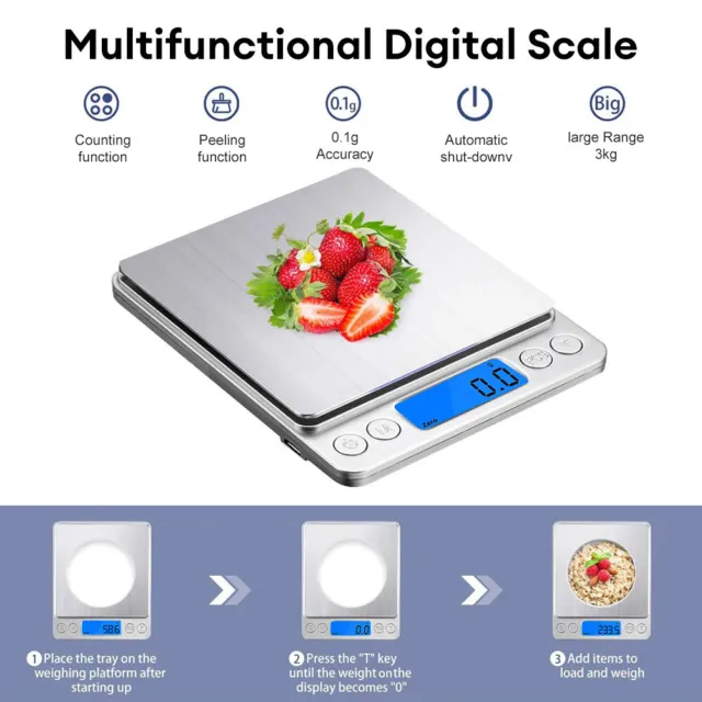 Digital Pocket Scale 3000g x 0.1g Jewelry Gram Scale Conversion Scale with  LCD Display for Food Jewelry Coffee