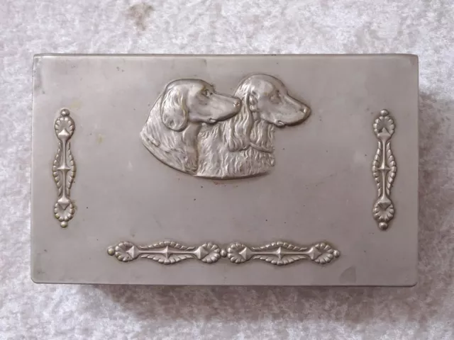 Antiguo Metal Caja Grifón Insertable de Leña - Perros Caza - Vintage Um 1900 2