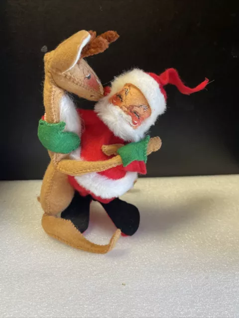 Vintage Annalee Christmas Reindeer Hugging Santa Doll Holiday 8" Rare