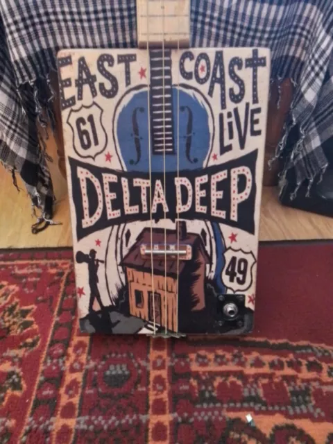 Cigar Box Guitar Cbg Delta Deep Three String Fretless Blues Includes Slide