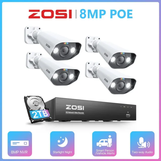 ZOSI 8MP 4K IP Camera Audio PoE Security System Home Outdoor CCTV System 2TB
