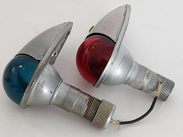 Vtg 50s Grimes Navigation Marine Boat Torpedo Red Green Glass lens Lights pair