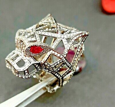 Natural Ruby Diamond Silver Victorian Antique Ring Gift For Her Lion Ring