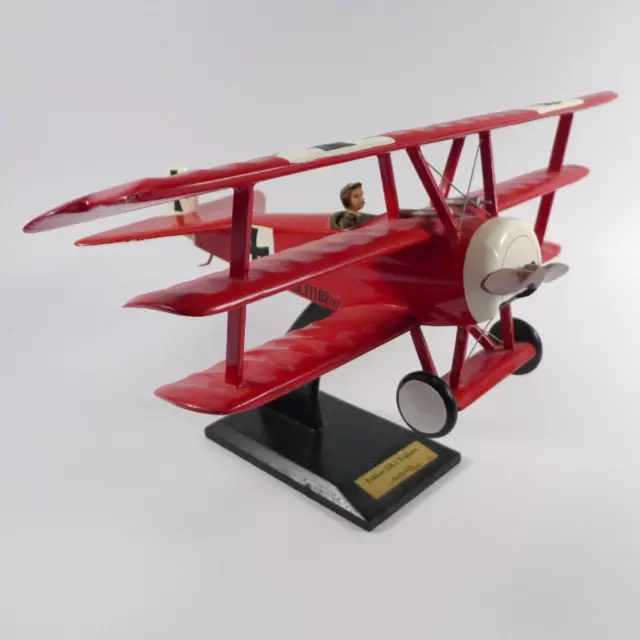 WWI Fokker Dr1 Triplane with Red Baron Figure Assembled Wooden Model 1:20 Scale