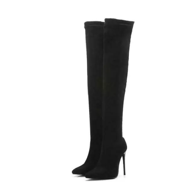 Women Over The Knee Thigh Boots High Stiletto Heels Pointy Toe Stretch Zip Shoes