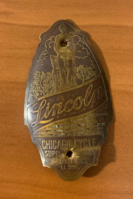 Vintage Chicago Supply Co. Schwinn Lincoln Bicycle Head Badge Vintage Chicago Supply Co. Schwinn Lincoln Bicycle Head Badge