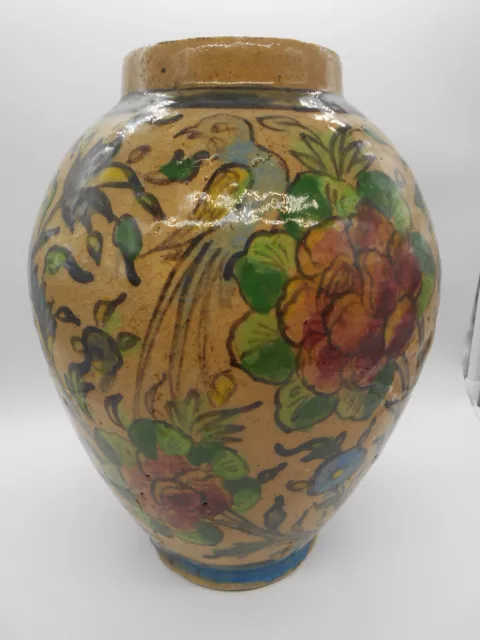 Imposant Vase Ottoman Oiseaux Et Fleurs En Ceramique /  Poterie Iznik / Qajar ?