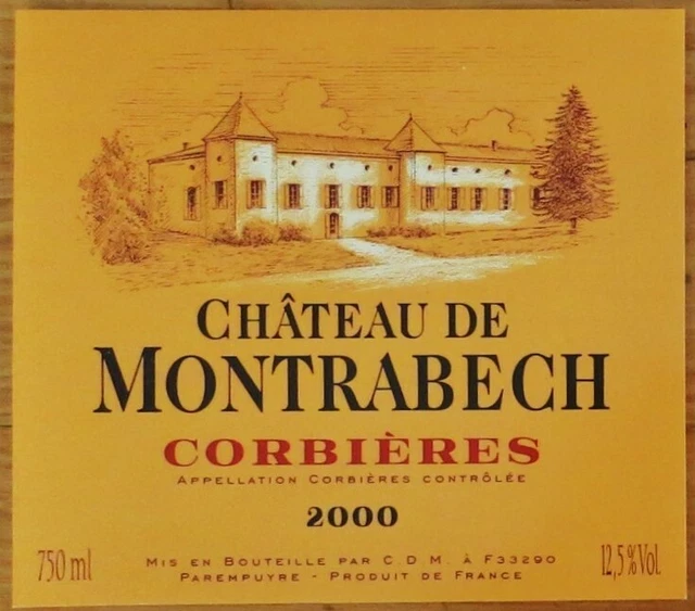 Etiquettes vin FRANCE CHATEAU DE MONTRABECH 2000  Corbieres CDM wine labels