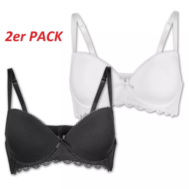 2er Pack Damen Unterwäsche Schalen Bügel BH Soft Push Up BH Schwarz & Weiss