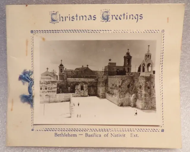 Old Christmas Holiday Greeting Card Bethlehem Jerusalem Jordan Holyland Flowers