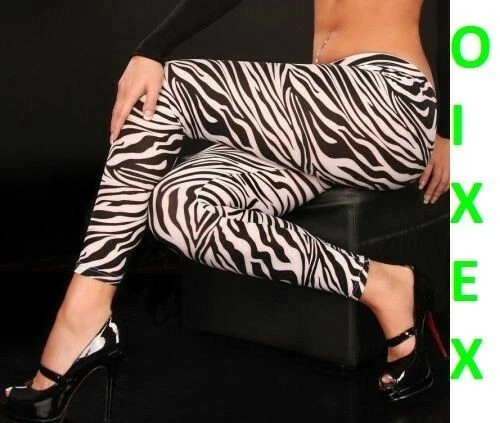 Leggings Zebrato Fuseaux Sexy Pantacollant Aderenti Donna Party Discoteca