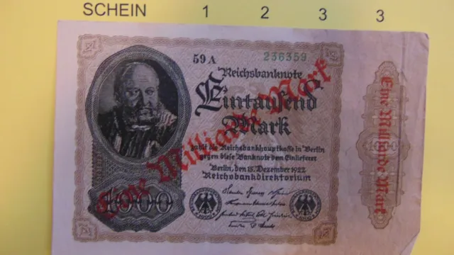 23/1233) Eintausend Mark Banknote vom 15.Dezember 1922 eine Milliarde Mark