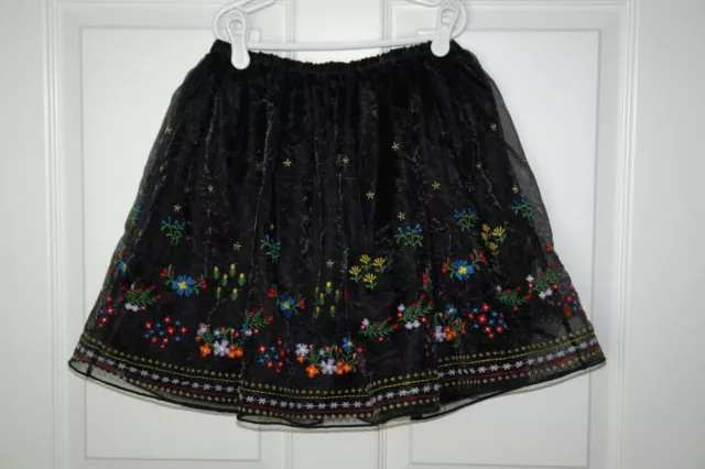 Girls Hanna Andersson Black Organza Embroidered Holiday Skirt Elast Waist 140/10
