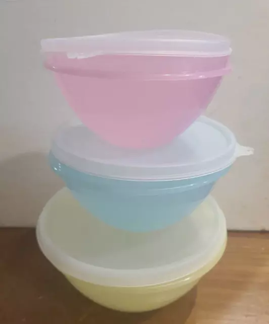 NEW TUPPERWARE NESTING Wonderlier Sheer Bowls with Pastel Lids 10 PC Set  $65.00 - PicClick