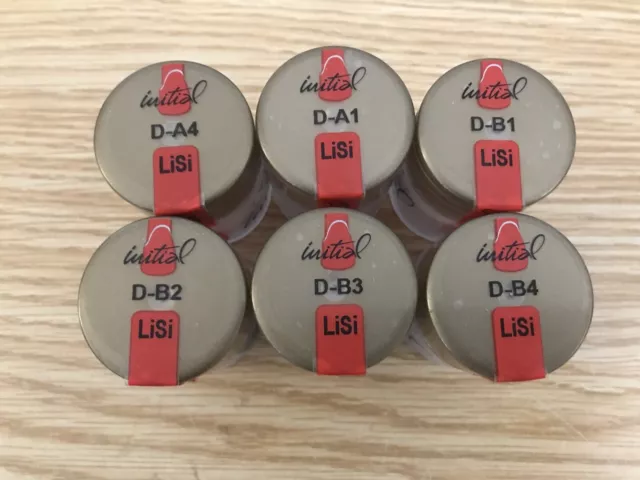 Lot de 6 pots Poudre Céramique Gc Initial Prothèse Dentaire