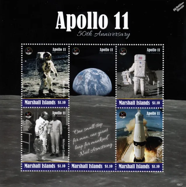 NASA APOLLO 11 50th Anniv. Moon Landing Space Stamp Sheet 2019 Marshall Islands
